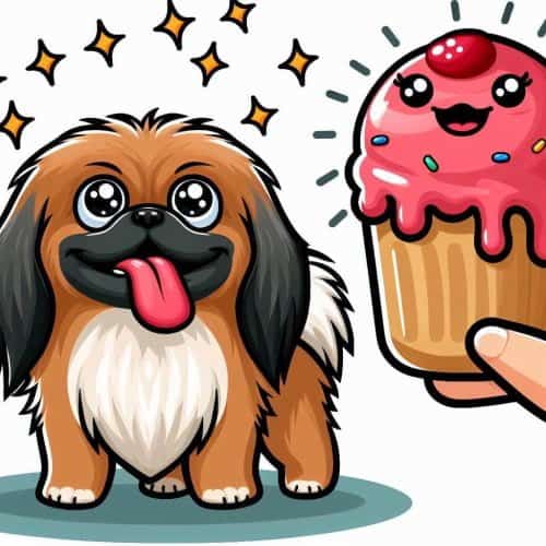 fun image of a pekingese with cup cake
